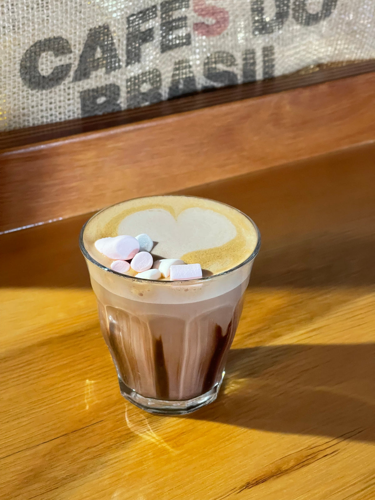 Hot chocolate topped with marshmallows at River City Coffee Roasters