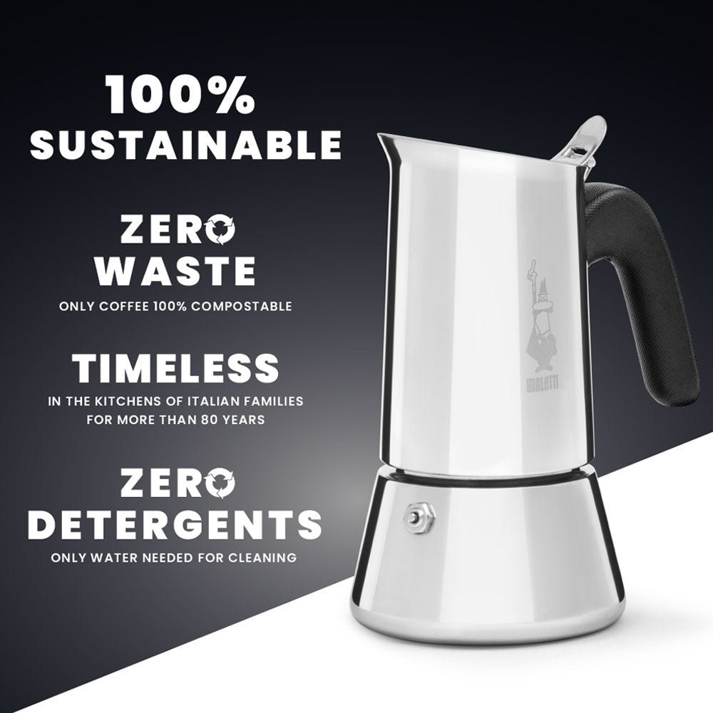 BIALETTI 6 CUP VENUS STAINLESS INDUCTION STOVE TOP COFFEE MAKER